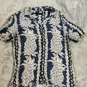 All Saints Blue and White Pineapple Print Shirt